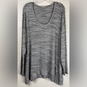 Soft Surroundings Long Sleeve Ruffle Bottom Top Boho Comfy L Heather Gray 1150‎
